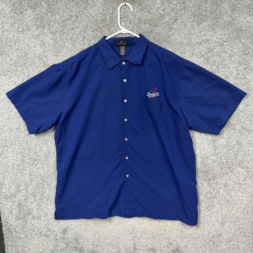 Los Angeles Dodgers Shirt Mens Size 2XL Blue MLB Baseball Antigua Camp Button Up